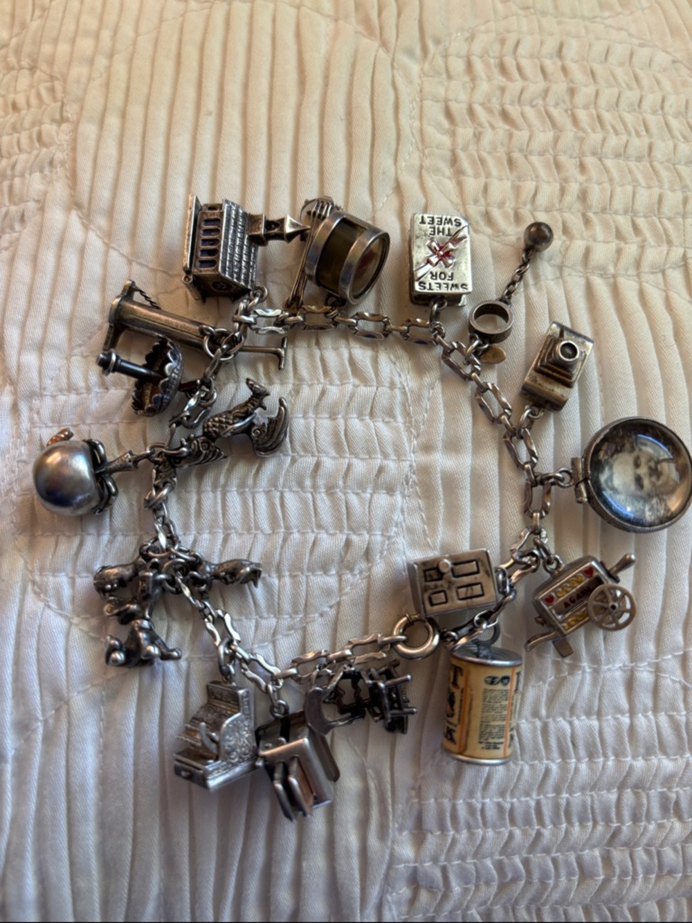 Vintage 19 Charms Silver Bracelet